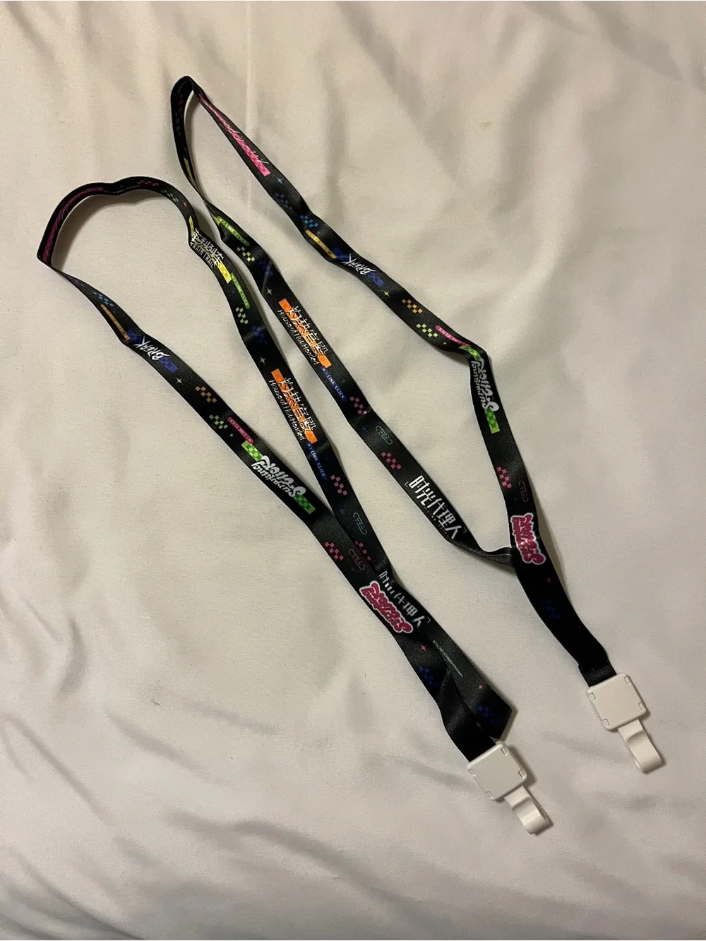 Link Click Anime Black Lanyard Strap Set White Plastic Clips 12 Inch